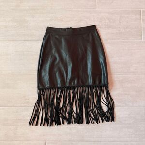 OPPA! Faux Leather Fringe Mini Skirt Black Mini Party Festival Zip Closure Small
